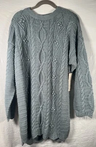 Karen Scott Blue Hand Knit Cable Knit Oversized Sweater Size Large NWT - Picture 1 of 4
