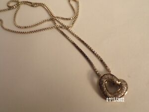 Sterling Silver & 14k Yellow Gold Diamond Encrusted Heart on 20" Box Chain