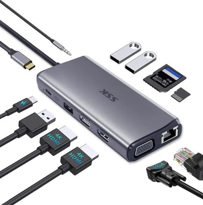 SSK 11 In 1 USB C Hub Laptop Docking Station Dual Monitor Type C 4K HDMI - Image 1 of 4