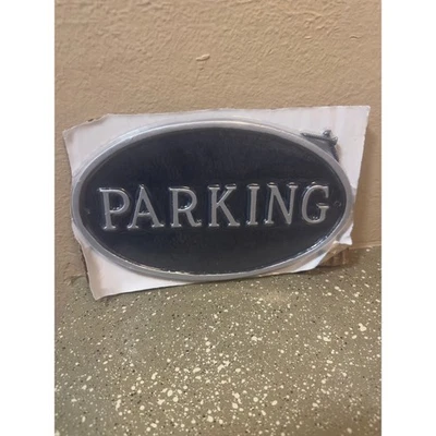 Oval Black Parking Sign Metal Address Plaque Home Decor Rustic Driveway - Image 1 of 4