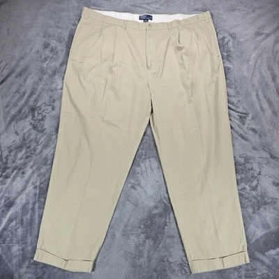 Ralph Lauren Hammond Pants Mens 52Bx32 BIG Khaki Cotton Pleated Cuffed Chino - Image 1 of 4