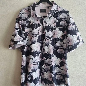 7 Diamonds Mens Hawaiian Button Up Shirt Kahuna Sunset 4 Way Stretch Black  XL - Picture 1 of 8