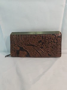 Patricia Nash Brown Leather Floral Tooled Zip Around Wallet - Picture 1 of 7