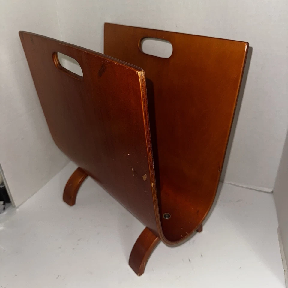 Датский современный журнал середины века из гнутого дерева стойка для записей тиковое дерево MCM - Изображение 1 из 4