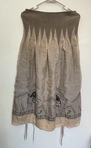 Lapis Skirt / Dress Convertible Smocked Waist Mocha Print Embroidered Hem One Sz - Picture 1 of 9