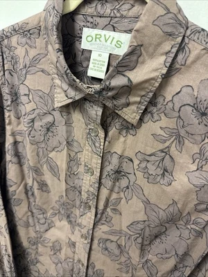 Blusa para mujer Orvis con botones en marrón floral talla 10 algodón Foto 1 de 4