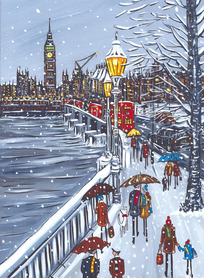 Impresión A4 del artista del sur de Londres Dan, Snowy London Town Foto 1 de 1