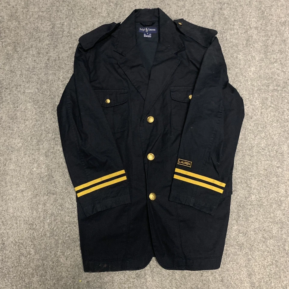 Blazer Ralph Lauren Etiqueta Azul Vintage Años 80 Estilo Militar Borde Dorado Adulto Pequeño Foto 1 de 4