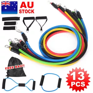 13PCS Resistance Band Set Yoga Pilates Abs Exercise Fitness Tube Workout Bands - Picture 1 of 12