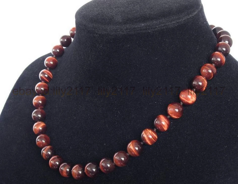 Colar de contas redondas de pedra preciosa olho de tigre africano vermelho natural 18-100"" 8/10/12mm - Imagem 1 de 4