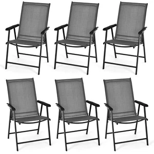 Set of 6 Outdoor Patio Folding Chairs Camping Deck Garden Pool Beach W/Armrest - Picture 1 of 1