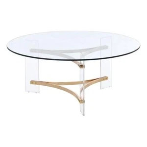ACME Sosi Round Tempered Glass Top Coffee Table in Clear and Gold - Picture 1 of 8