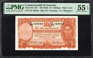 Australia 10 Shillings P25b R13 1942 Armitage McFarlane PMG55 aUNC EPQ Banknote - Picture 1 of 2