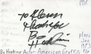 Tarjeta de índice firmada autografiada del actor Joe en película de graffiti estadounidense Bo Hopkins - Imagen 1 de 1