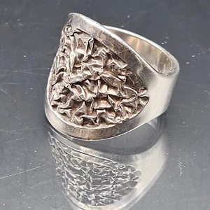 Men's Bold Sterling Silver Rough Crumpled Contour Pinky Ring Masculine Jewelry - Picture 1 of 15