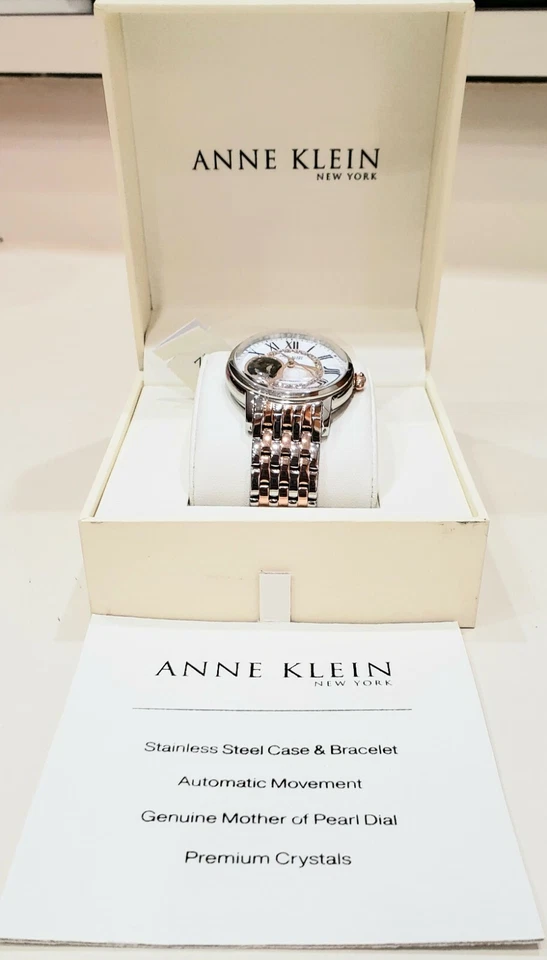 Anne Klein 12/2339mprt Ladies Automatic Crystal Accent Two Tone Watch W/mop Dial