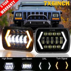 2X 7x6" 5x7" LED Headlights for Jeep Cherokee XJ Wrangler YJ DRL Hi-Lo Turn Lamp - Foto 1 di 12