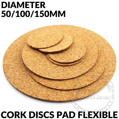 Cork Discs Pad Flexible Round Plate Diameter 50/100/150mm 2mm Thick Mould Sheet - Image 1 of 4