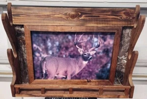 Vintage Rustic Wood Rifle Gun Wall Mount Display Storage Rack Deer - Picture 1 of 5