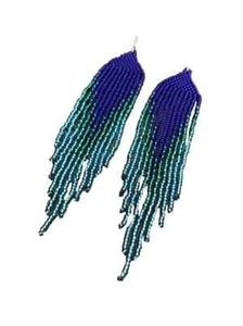 Tribal Earrings Native Large Boho American Seed Beads Handmade Earring - Picture 1 of 2