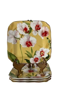 Vintage 222 Fifth Appetizer Salad Floral Square Plate 6.5” X 6.5” Lot Set Of 4 - Picture 1 of 6