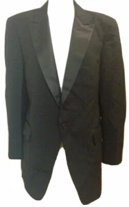 Vintage 90s TUXEDO Jacket Tux 44 R Black Wide Satin Peak Lapel After Six USA - Picture 1 of 4