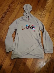 Betsey Johnson Sweatshirt Girls MEDIUM Hooded Hoodie Love Sequin Rainbow  - Picture 1 of 4