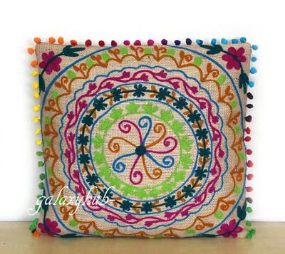 New 16" Pillow Cover 24" Square Jute Embroidery Cushion Cover 18" Pillowcase D5 - Image 1 of 2