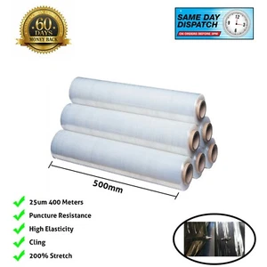 Stretch Wrap CLEAR Hand Wrap 500mm x 400m 25UM Pallet Shrink Wrap 1 / 2 / 4 / 8 - Picture 1 of 5