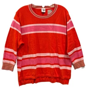 Cabi New Cadet Pullover #6168 red pink white stripe Size L Large Was $119 NEW - Picture 1 of 5
