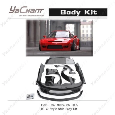 FRP FENDER BUMPER SPOILER For 92-97 Mazda RX7 FD3S RB PD V2 Style Wide Body Kit - Image 1 of 4