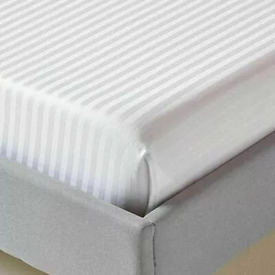 BRIT HOUSE 400 TC EXTRA DEEP WHITE STRIPED FITTED SHEET 100% EGYPTIAN COTTON BED SHEETS