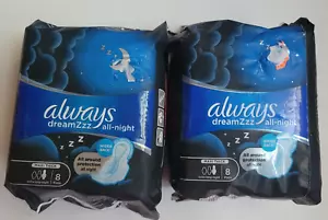 Always ZZZ Dream All-Night Overnight Maxi Thick Wider Back 8 Pads 2 Pack 16total - Picture 1 of 4