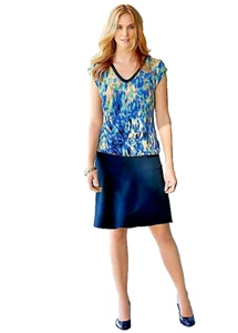 KALEIDOSCOPE NAVY PRINT DROP WAIST DRESS SIZE 12 NEW  - Picture 1 of 4