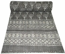 Indian Block Double Kantha Handmade Quilt Cotton Quilt Bed Cover Throw
