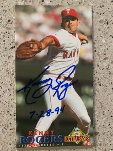 KENNY ROGERS 1994 EXTRA BASES Signed autographed CARD TEXAS RANGERS HO HIT INSC