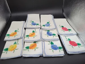 Vintage Applied Flower Hibiscus Napkin Set (12) Border Stitched New - Picture 1 of 5