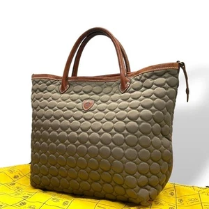 Felizi Brown Quilted Nylon Logo Tote Bag All-Over Pattern Used - Picture 1 of 10