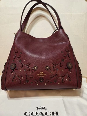 Coach Willow Floral Edie shoulder bag in dark red /burgendy  pebble leather 31 - Image 1 of 4