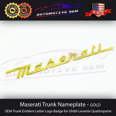 Maserati Trunk Nameplate Emblem Gloss Gold Letter Logo Badges Ghibli OEM - Image 1 of 3