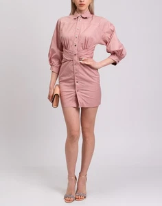 RRP €689 DSQUARED2 Mini Shirt Dress IT40 US4 UK8 S Pink Pleats 3/4 Sleeve - Picture 1 of 8
