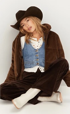 Cleo + Wolf женщин коричневый выстеганный вельветовый пуховик куртка, размер XL, ковбой новый с Ярлыками - Изображение 1 из 4