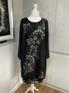 Evans Dress Size 22 - 24 Black Silver Glitter Party Lined Evening Long Sleeve - Picture 1 of 10