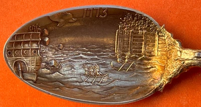 WOW! "CUCHARA DE RECUERDO DE PLATA ESTERLINA 6"" FIGURA OLM BOSTON MASSACHUSETTS SHIEBLER" Foto 1 de 4