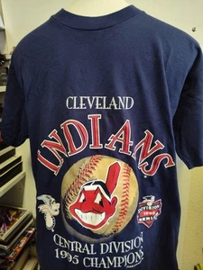 Vintage Cleveland Indians 1995 Central Division Champions T-Shirt Blue Men’s L - Picture 1 of 6