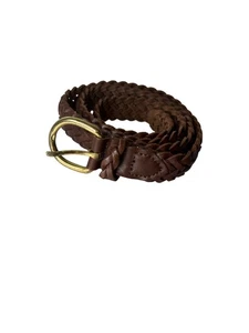 Cinturón de cuero genuino trenzado marrón talla XL ajustable hebilla de latón de una sola punta - Imagen 1 de 4