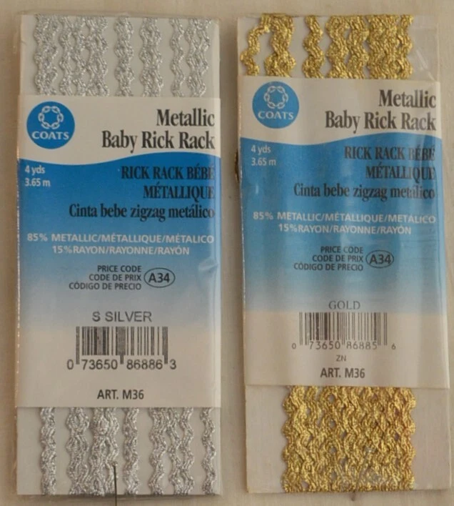 Coats - Metallic - Baby Rick Rack 1/4" x 4yd - Gold or Silver - Image 1 of 1