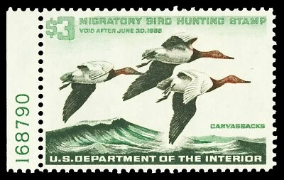 Scott RW32 1965 $3.00 Duck Stamp Mint Plate # Single VF OG NH Cat $100 - Image 1 of 2