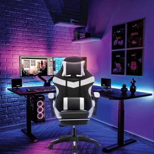 Ergonomic Leather Racing Gaming Chair Swivel Office Gamer Desk Chair Adjustable - Picture 1 of 21