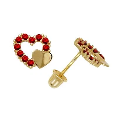 Bonitos aretes para mujer de oro amarillo y blanco de 14 quilates con circonita cúbica en forma de corazón Foto 1 de 4